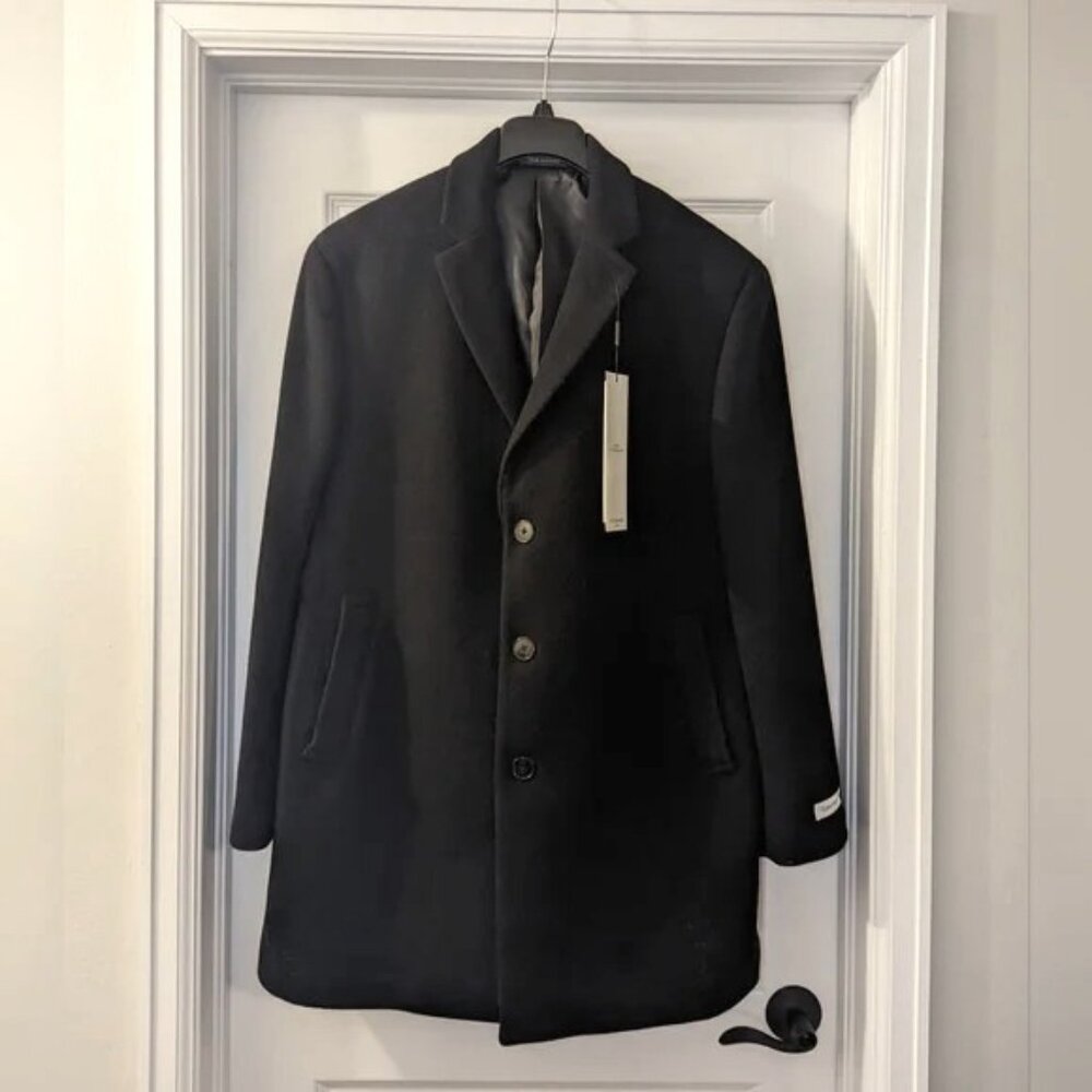 NWT Calvin Klein Men's Wool Coat Black Color Size 46R-XL $90
